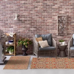 Outdoor Rugs-Kirkland's Home Rust Boho Ikat Indoor/Outdoor Area Rug, 5X7 Red