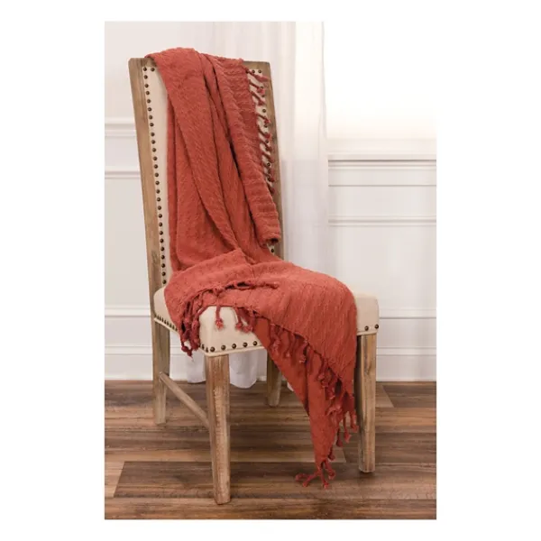 Blankets & Throws-Kirkland's Home Rust Cable Knit Tassel Throw Orange