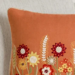 Pillows-Kirkland's Home Rust Embroidered Floral Throw Pillow Orange