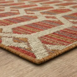 Outdoor Rugs-Kirkland's Home Rust Geo Ikat Outdoor Area Rug, 5X7 Red/Tan
