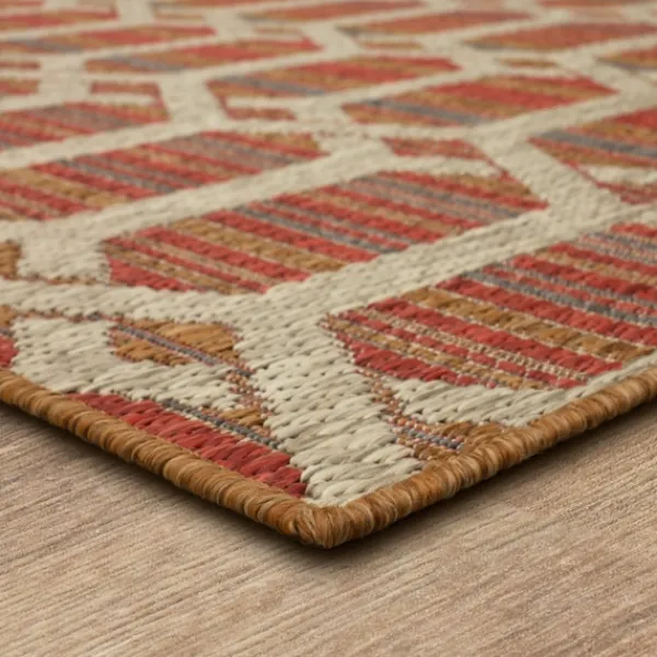 Outdoor Rugs-Kirkland's Home Rust Geo Ikat Outdoor Area Rug, 5X7 Red/Tan