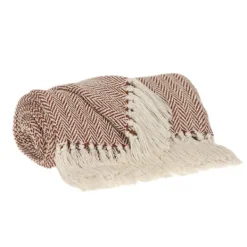 Blankets & Throws-Kirkland's Home Rust Hand Loomed Herringbone Throw Red