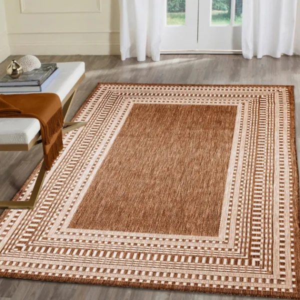 Outdoor Rugs-Kirkland's Home Rust Linear Macy Indoor/Outdoor Area Rug, 7X9 Orange