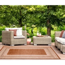 Outdoor Rugs-Kirkland's Home Rust Linear Macy Indoor/Outdoor Area Rug, 6X9 Orange