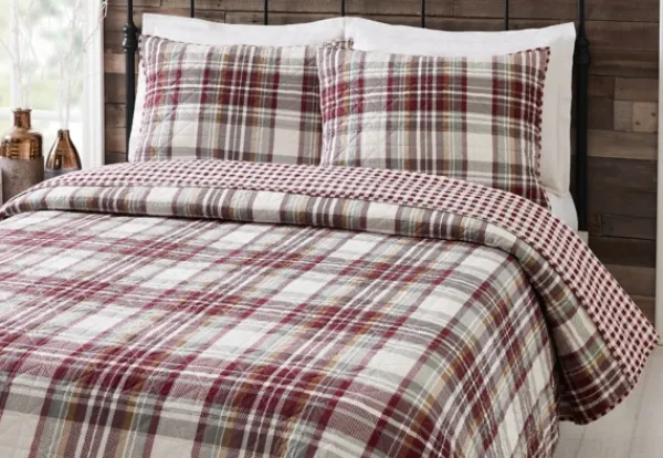 Quilts-Kirkland's Home Rust Plaid Camden King 3-Pc. Quilt Set Red/Gray/Ivory