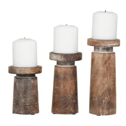 Candle Holders-Kirkland's Home Rust Rustic Mango Wood 3-Pc. Candle Holder Set White/Brown