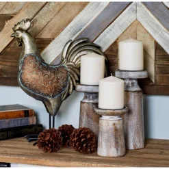 Candle Holders-Kirkland's Home Rust Rustic Mango Wood 3-Pc. Candle Holder Set White/Brown