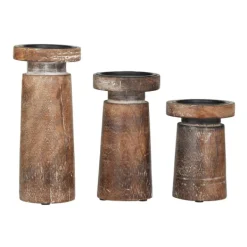 Candle Holders-Kirkland's Home Rust Rustic Mango Wood 3-Pc. Candle Holder Set White/Brown