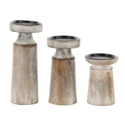 Candle Holders-Kirkland's Home Rust Rustic Mango Wood 3-Pc. Candle Holder Set White/Brown