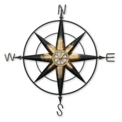 Wall Plaques-Kirkland's Home Rusted Metal Compass Wall Plaque Gold/Black