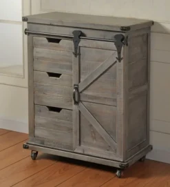 Cabinets & Sideboards-Kirkland's Home Rustic Fir Wood Rolling Barn Door Cabinet Gray