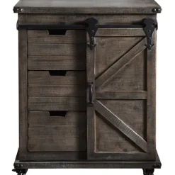 Cabinets & Sideboards-Kirkland's Home Rustic Fir Wood Rolling Barn Door Cabinet Gray