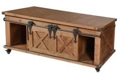Coffee Tables-Kirkland's Home Rustic Fir Wood Rolling Barn Door Coffee Table Tan