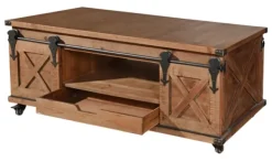 Coffee Tables-Kirkland's Home Rustic Fir Wood Rolling Barn Door Coffee Table Tan