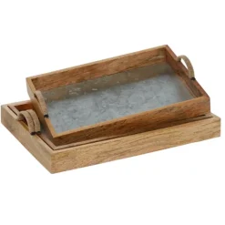 Decorative Trays-Kirkland's Home Rustic Galvanized 3-Pc. Decorative Tray Set Silver/Tan/Brown
