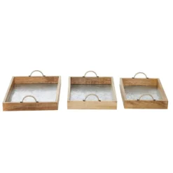 Decorative Trays-Kirkland's Home Rustic Galvanized 3-Pc. Decorative Tray Set Silver/Tan/Brown