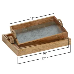 Decorative Trays-Kirkland's Home Rustic Galvanized 3-Pc. Decorative Tray Set Silver/Tan/Brown