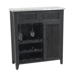 Cabinets & Sideboards-Kirkland's Home Rustic Galvanized Top Wine Cabinet Black