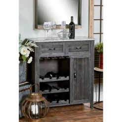 Cabinets & Sideboards-Kirkland's Home Rustic Galvanized Top Wine Cabinet Black