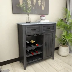 Cabinets & Sideboards-Kirkland's Home Rustic Galvanized Top Wine Cabinet Black