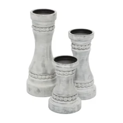 Candle Holders-Kirkland's Home Rustic Gray Carved 3-Pc. Candle Holder Set White/Gray