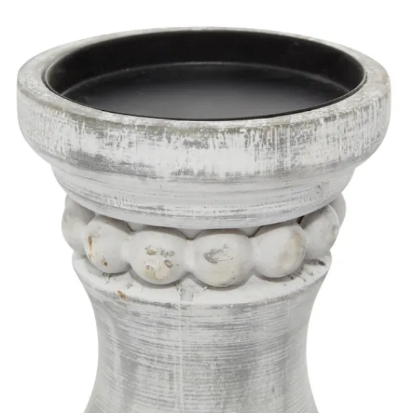 Candle Holders-Kirkland's Home Rustic Gray Carved 3-Pc. Candle Holder Set White/Gray