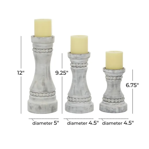 Candle Holders-Kirkland's Home Rustic Gray Carved 3-Pc. Candle Holder Set White/Gray