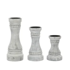 Candle Holders-Kirkland's Home Rustic Gray Carved 3-Pc. Candle Holder Set White/Gray