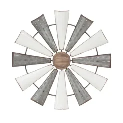 Wall Plaques-Kirkland's Home Rustic Metal Windmill Wall Plaque Silver/White