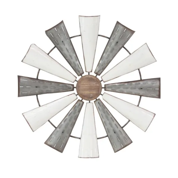 Wall Plaques-Kirkland's Home Rustic Metal Windmill Wall Plaque Silver/White