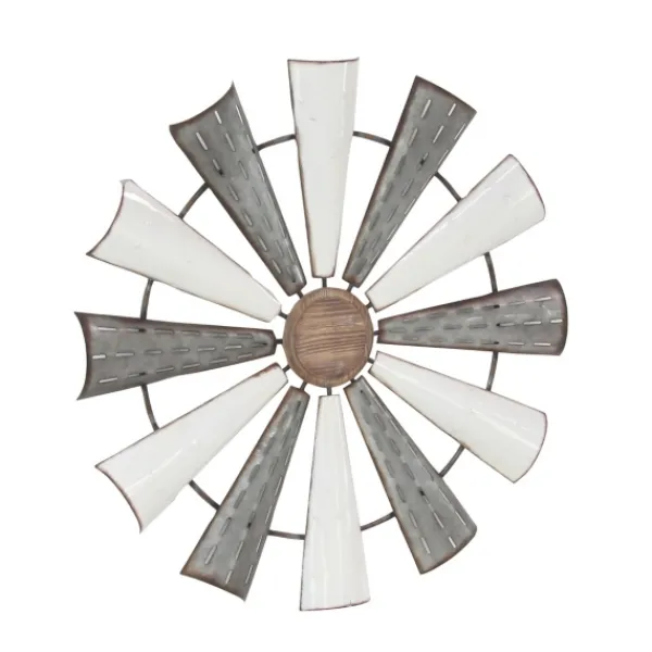 Wall Plaques-Kirkland's Home Rustic Metal Windmill Wall Plaque Silver/White