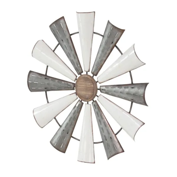 Wall Plaques-Kirkland's Home Rustic Metal Windmill Wall Plaque Silver/White