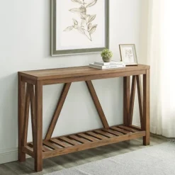 Console Tables-Kirkland's Home Rustic Oak A-Frame Console Table Brown