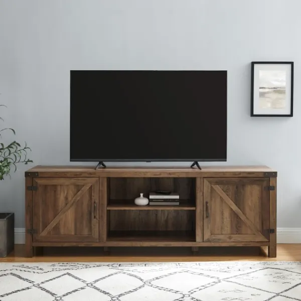 Tv Stands & Media Consoles-Kirkland's Home Rustic Oak Barn Door Tv Stand Brown
