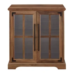Cabinets & Sideboards-Kirkland's Home Rustic Oak Finish Window Pane Cabinet Brown