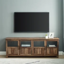 Tv Stands & Media Consoles-Kirkland's Home Rustic Oak Four Door Tv Stand Brown