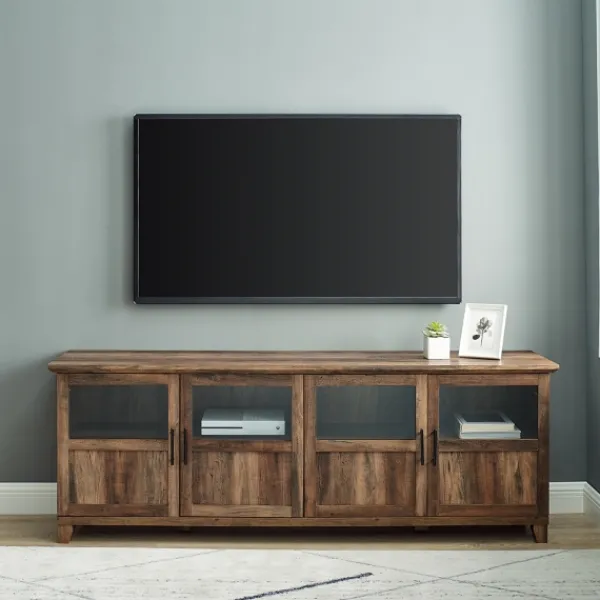 Tv Stands & Media Consoles-Kirkland's Home Rustic Oak Four Door Tv Stand Brown