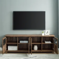 Tv Stands & Media Consoles-Kirkland's Home Rustic Oak Four Door Tv Stand Brown