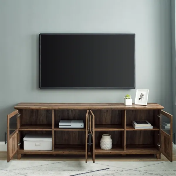 Tv Stands & Media Consoles-Kirkland's Home Rustic Oak Four Door Tv Stand Brown