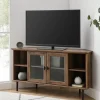 Tv Stands & Media Consoles-Kirkland's Home Rustic Oak Glass Door Corner Tv Stand Brown