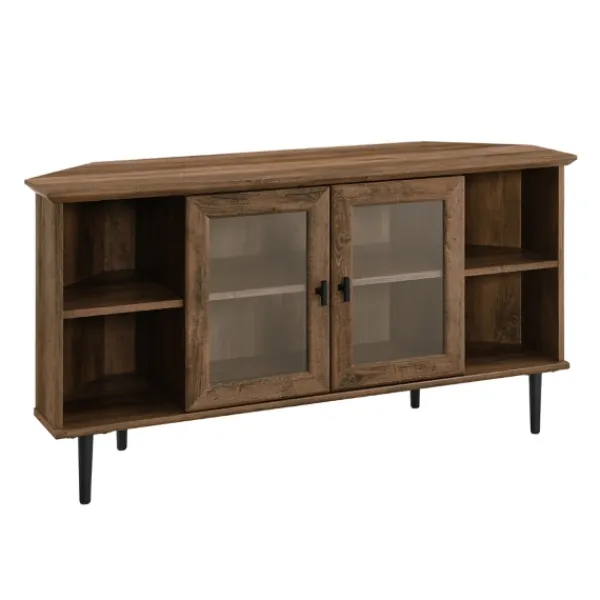 Tv Stands & Media Consoles-Kirkland's Home Rustic Oak Glass Door Corner Tv Stand Brown