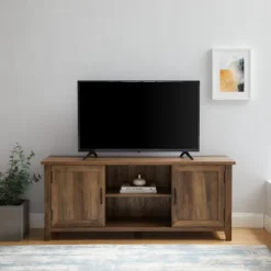 Tv Stands & Media Consoles-Kirkland's Home Rustic Oak Grooved Door Tv Stand Brown