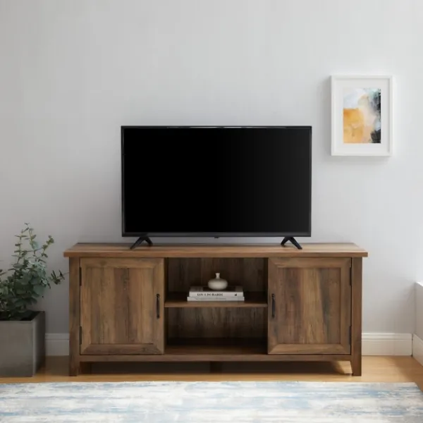 Tv Stands & Media Consoles-Kirkland's Home Rustic Oak Grooved Door Tv Stand Brown