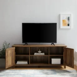 Tv Stands & Media Consoles-Kirkland's Home Rustic Oak Grooved Door Tv Stand Brown