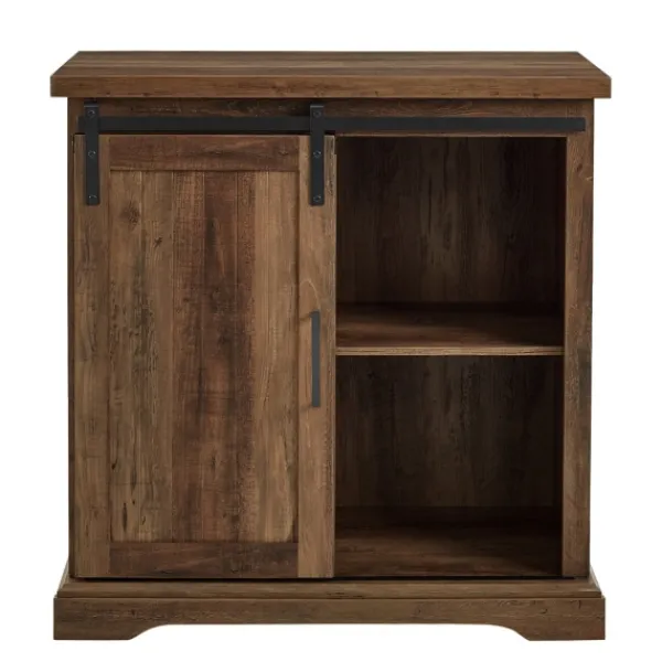 Cabinets & Sideboards-Kirkland's Home Rustic Oak Grooved Sliding Barn Door Cabinet Brown