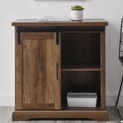 Cabinets & Sideboards-Kirkland's Home Rustic Oak Grooved Sliding Barn Door Cabinet Brown