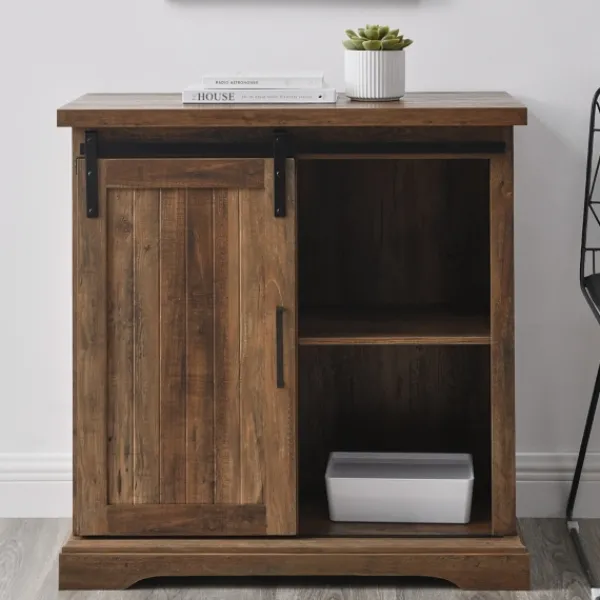 Cabinets & Sideboards-Kirkland's Home Rustic Oak Grooved Sliding Barn Door Cabinet Brown