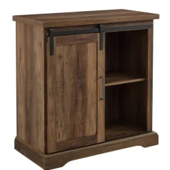 Cabinets & Sideboards-Kirkland's Home Rustic Oak Grooved Sliding Barn Door Cabinet Brown