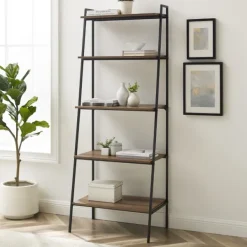 Bookshelves-Kirkland's Home Rustic Oak Industrial Ladder Bookshelf Brown