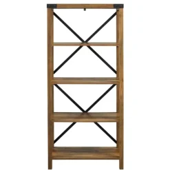 Office Furniture-Kirkland's Home Rustic Oak Metal X Frame Back Bookshelf Brown